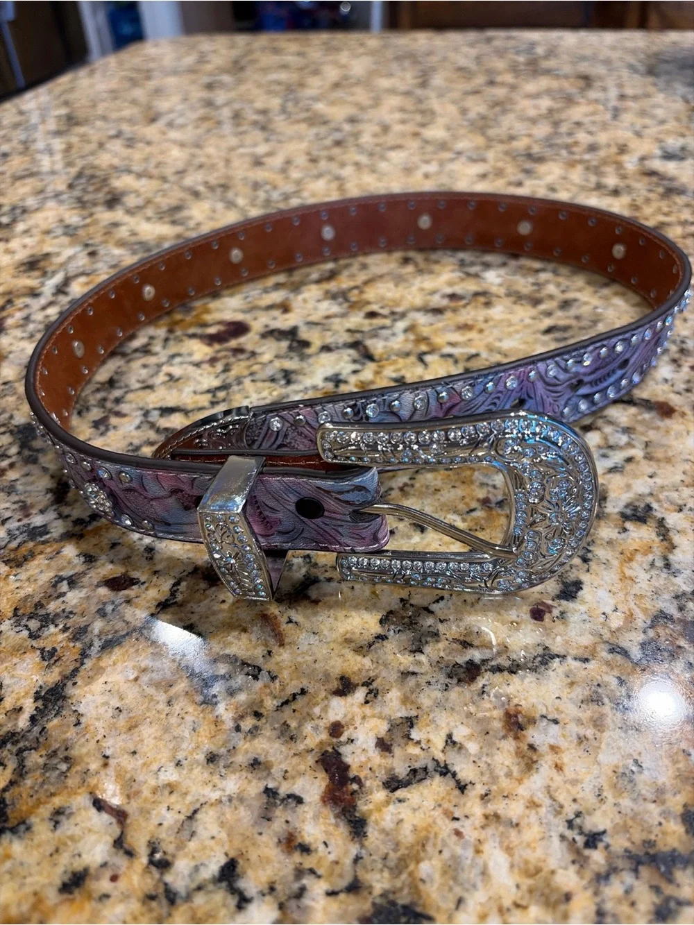 Angel Ranch Girl’s Embossed Pink Floral Western Belt with Silver Buckle